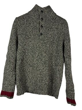 Ralph Lauren Rugby Mens Medium Gray Shawl Sweater 100% Wool Tweed Varsity Henley